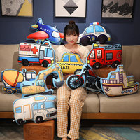 Oreiller en peluche imprimé de dessins animés de véhicules de transport, jouet pour enfants, cadeau de fête, avec motifs de voiture et d'avion, en coton PP