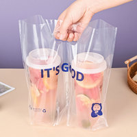 Sacs à emporter en PE rétractables personnalisés avec logo pour thé au lait, café, boba, bubble tea, transparents, tailles pour une/two/quatre tasses