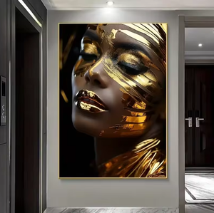 Stampa su Tela di Ritratto Femminile Astratto Dorato, Arte Murale alla Moda per Decorazione di Soggiorno e <span class=keywords><strong>Camera</strong></span> <span class=keywords><strong>da</strong></span> <span class=keywords><strong>Letto</strong></span> - Product Image 2
