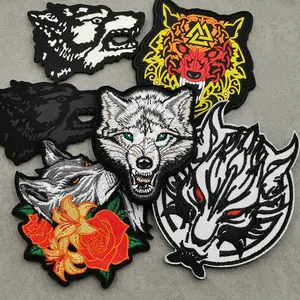 Broderie à choix multiples 100% Animal Vivid Wold Fox Dragon Head Patch With Hook & Loop Strong Fastener Fabric Applique Sew