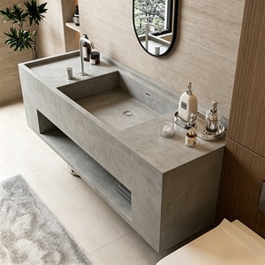 Lavabo minimalista personalizado de losa de roca gris sin juntas, espejo inteligente colgante de pared para baño, ideal para villas y hoteles. - Product Image 6