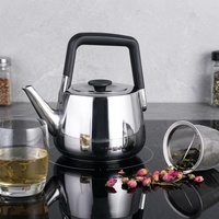 Bouilloire à eau moderne 1L en acier inoxydable, sifflante, écologique, avec poignée en bakélite, compatible gaz et induction, couvercle inclus, pour la cuisson