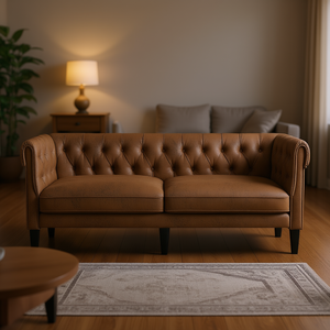 Canapé Chesterfield en tissu marron 100% polyester, deux places, dossier capitonné, pour salon - Product Image 2