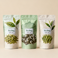 Sachets de thé en aluminium avec fermeture éclair personnalisée, vente en gros, pochettes plates, emballage individuel pour sachets de thé, pochettes de rangement réutilisables pour le thé