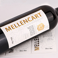Étiquettes de bouteille de vin personnalisées imprimées, durables, avec estampage holographique doré, gaufrées, adhésives, résistantes à l'huile, avec logo de marque privé
