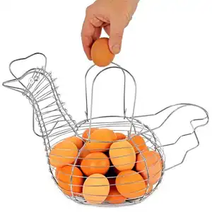 מחזיקי ביצים בצורת עוף בעיצוב יצירתי של NISEVEN סלסלת אחסון ביצים מחוט מתכת עם ידית סל ביצי עוף