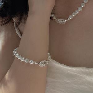 Collier en argent pur S925 de style antique avec zircon, nez de cochon, simple, léger, vintage, chaîne de clavicule, design de niche, bijoux en perles - Product Image 4