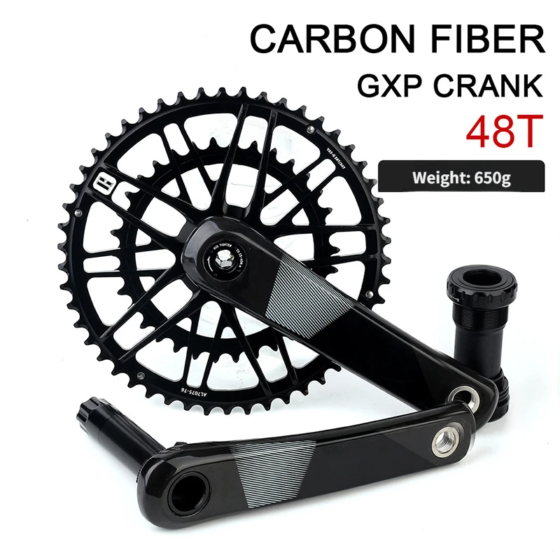 Manivelle en fibre de carbone noire, dent positive et négative, disque unique 48t