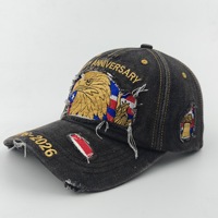 Gorra de Béisbol de 6 Paneles de PVC Bordada, Estilo Vintage Desgastado, con Visera de Pico de Pato, Edición 250 Aniversario de Estados Unidos, Ajustable