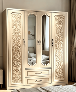 Armário de Roupa de Aço Popular na América Central com <span class=keywords><strong>4</strong></span> Portas, Duas Gavetas e Espelho de Corpo Inteiro para Quarto - Product Image 2