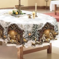 Nappe de Noël blanche stable à thème de la Nativité de Jésus, prix d'usine, pour décoration religieuse de la maison, personnalisable