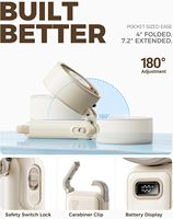 Ventilateur portable à main 7,4 m/s haute vitesse Turbo 180 pliable 4-en-1 avec clip mousqueton pour le cou, 100 vitesses, alimenté par batterie, en plastique