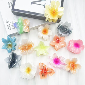 Pinzas de Pelo de Plástico Acrílico con Diseño de Flor y Tiburón, Color Caramelo, para Mujer y Niña, Venta al por Mayor, Ideal para Vacaciones y Turismo - Product Image 3
