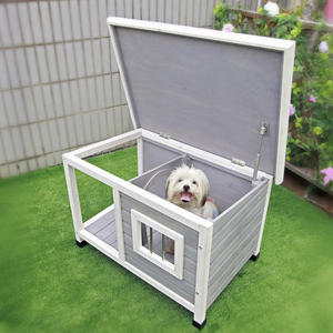 บ้านสุนัขกลางแจ้งหรูหราพร้อมหลังคายางมะตอยที่ทันสมัยและคอกไม้พิมพ์กรงสัตว์เลี้ยงสำหรับแมวและเพื่อนขนยาว - Product Image 3