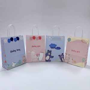 KM White Kraft Paper Gift Bags for <b>Baby</b> Shower With Handles Recyclable Packaging Bag in Stock Ready to Ship Party Favor <b>Supplies</b> - Product Image 4