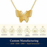 Collier pendentif papillon en zircon plaqué or 18 carats en acier inoxydable, résistant à l'eau et au ternissement, prêt à être expédié en gros