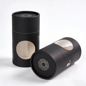 Tubo de cartón cilíndrico redondo personalizado al por mayor, de papel negro con impresión UV para velas, perfumes y cosméticos, con ventana. - Product Image 5