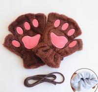 Mode femmes fille belle hiver mignon mitaine doux demi doigt gants mitaines chaud patte chat griffe en peluche hiver automne