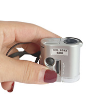 Mini 60x Microscope Magnifying Pocket Jewelry Magnifier Jeweler Loupe with 10X Folding Pocket Magnifier with LED Light