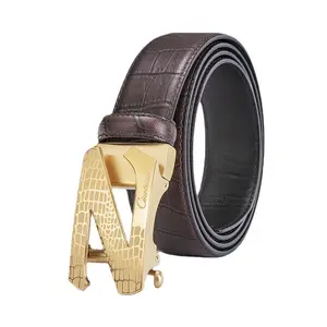 Vente en gros de ceintures pour hommes haut de gamme en cuir véritable avec boucle automatique en acier inoxydable double face première couche en cuir ceinture pour pantalons décontractés