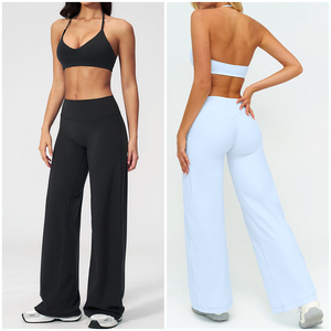 Conjunto Deportivo para Mujer TZ5529-1, Top Halter con Tirantes Finos, Suave como la Mantequilla, Absorbe la Humedad, Secado Rápido, Pantalones Anchos con Efecto Levanta Glúteos - Product Image 4