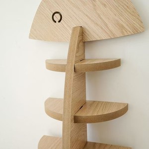 Wooden Fishbone Wall <b>Shelf</b> 4 Layers <b>Hook</b> Installation Living Room Storage Rack - Product Image 4