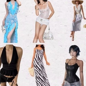 Ttn Vestido de verano a la moda para mujer, elegante, informal, a rayas, tejido digital, con cuello alto, botones delanteros, mangas cortas sueltas - Product Image 1