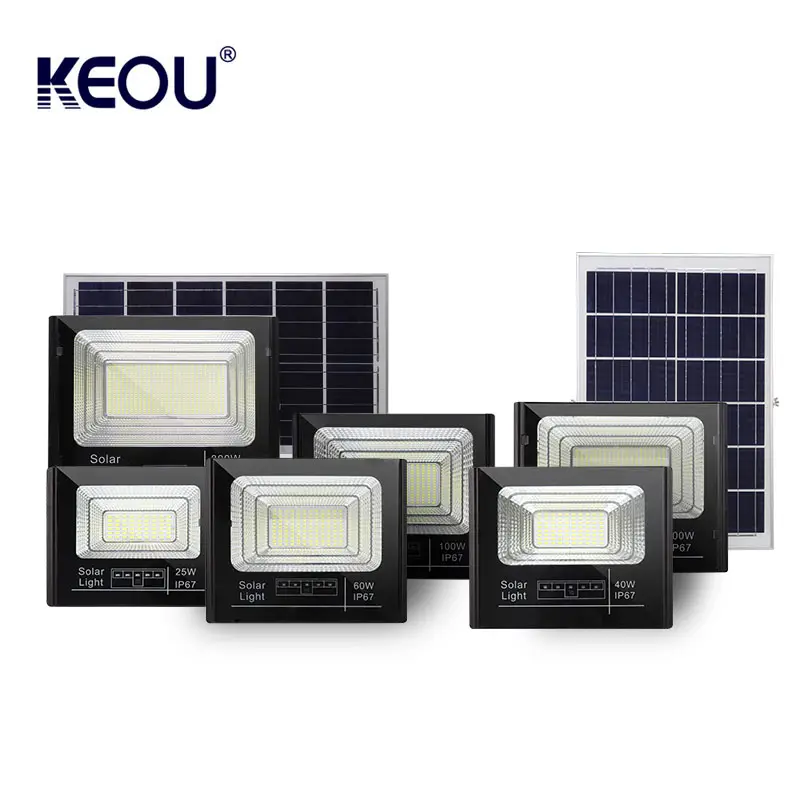 KEOU High Efficiency Die-cast Aluminum IP67 Waterproof 25W 40W 60W 100W 200W 300W Solar Flood Light