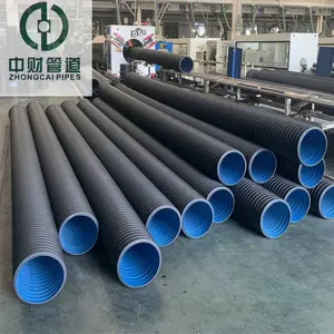 Tubería Zhongcai, tubería corrugada de doble pared PE, HDPE de alta calidad para drenaje, tubería de alcantarilla de plástico personalizada SN4 SN8 110-800mm