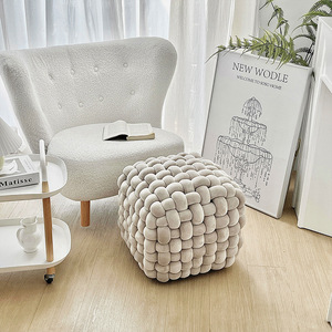 Pouf quadrato in velluto Flyer Woven, poggiapiedi, sgabello, seduta a cubo per soggiorno - Product Image 1