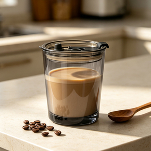 Bicchiere da <span class=keywords><strong>Caffè</strong></span> in Vetro Fumé con Custodia in Pelle, Coperchio Antispargimento, Tazza da Viaggio Riutilizzabile - Product Image 6