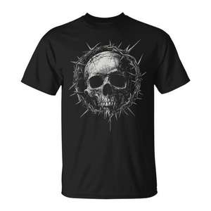 Camiseta gótica con calavera y corona de espinas, color negro, talla mediana para hombre - Product Image 1