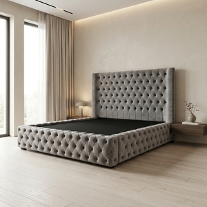 <strong>Gray</strong> Chesterfield Upholstered <strong>Bed</strong> Frame Tufted Platform <strong>Bed</strong> for Bedroom Hotel - Product Image 3