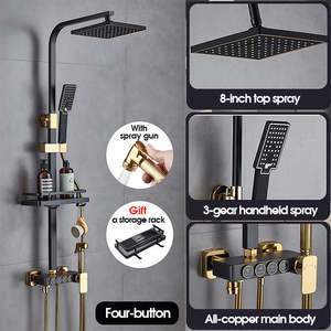 Ensemble de douche multifonction en acier inoxydable brossé avec barre coulissante, mitigeur de douche pluie et massage, couleur gris anthracite, pour baignoire et salle de bain - Product Image 2