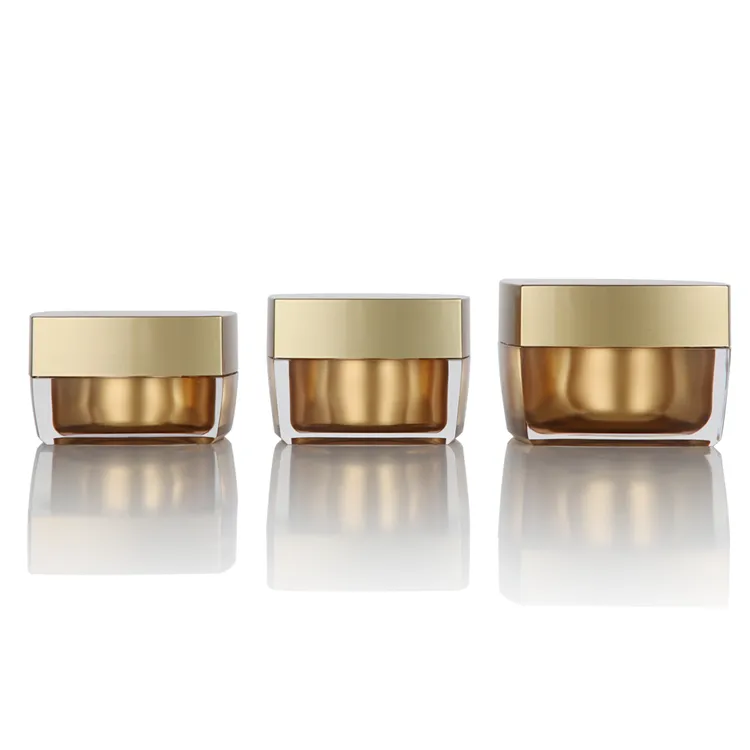 Luxe 15Ml Goud Dik Acryl Hervulbare Vierkante Plastic Pot Voor Cosmetische Crème Oogcrème Huidverzorging Gezichtsmasker Met Pp Schroefdop