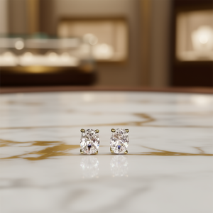 Orecchini Classici con Diamanti Taglio Ovale in Oro Massiccio 18K Colore G Naturale Gioielli da Fidanzamento per Donna - Product Image 2