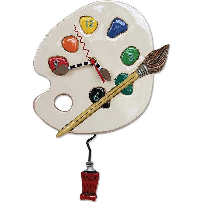 Art Time Whimsical Artist Palette Pendulum Wall Clock