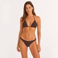 Maillot de bain femme personnalisé marron chocolat, bikini triangle minimaliste à fines bretelles, bas de maillot hipster, en matière recyclée