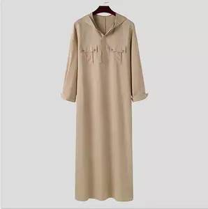 Hot Sale Casual Lange Mouw Pullover Hoody Dubai Moslim Mannen Kleding 3 Kleuren Jubba Thobes Met Capuchon