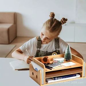 Bamboo Desktop Organizer Two Tier Storage Rack For Office <b>Desk</b> With Sort Tray And Mail Holder Rectangle Standing Type - Product Image 1