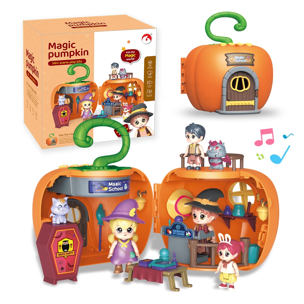 Музыкальный Подарок На Хэллоуин и фигурки, волшебная школьная тыква, мини-сцена, игрушки, ролевая игра, тыква, дом для игры, игрушки для детей