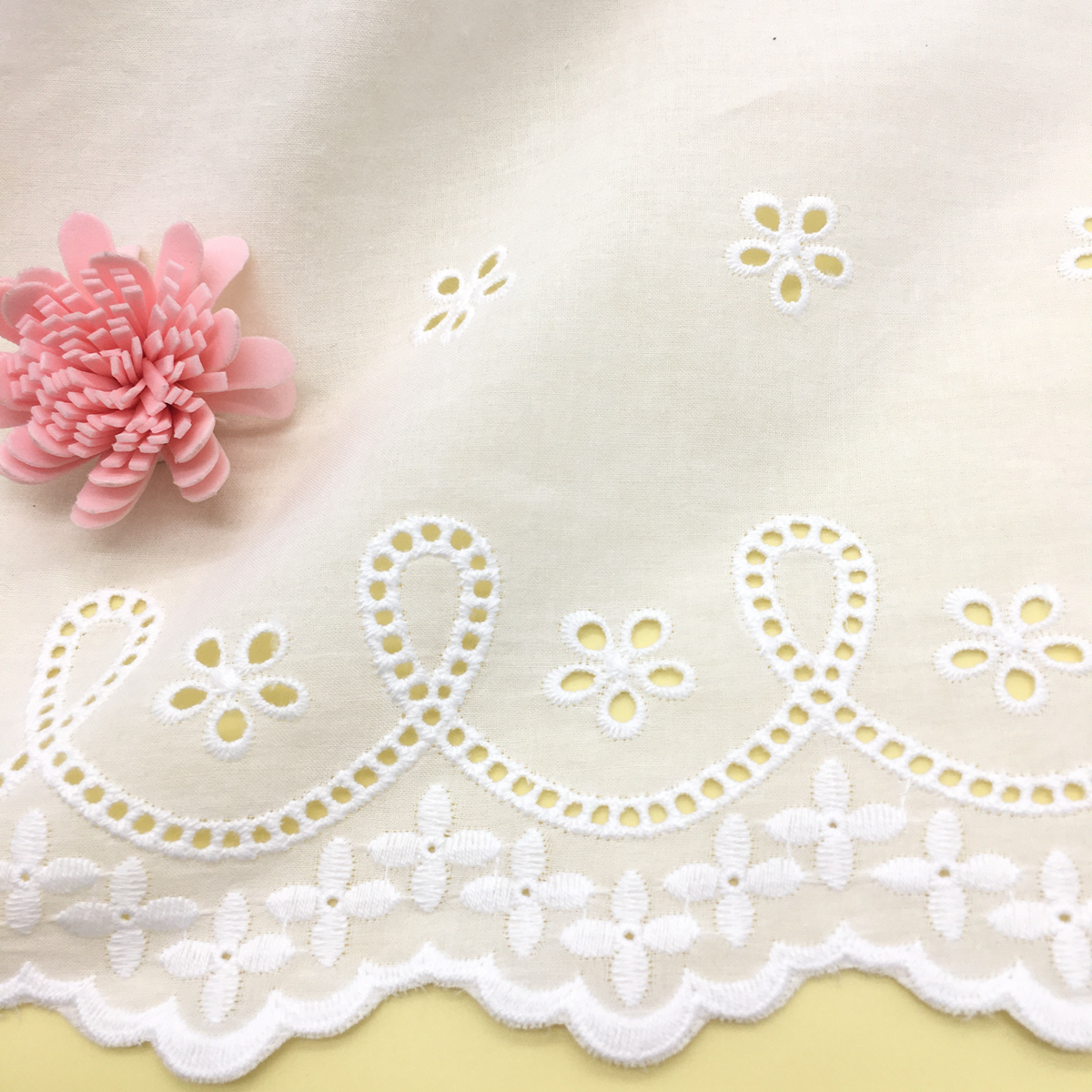 Competitive Price New Design CRF2183 100% Cotton Designed Border Embroidery Lace Fabric With Holes for Wedding Dress