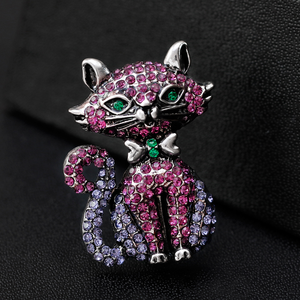 Broche de lujo a la moda, broche de gato con diamantes de imitación, gatito bonito para mujer, flor tetona, fiesta, boda, joyería Animal - Product Image 6