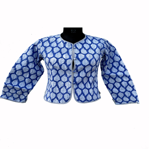 Veste courte d'hiver pour femme en coton réversible bleu imprimé indien, meilleur prix - Product Image 3