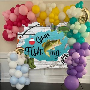 ของตกแต่งผนังอุปกรณ์ตกปลาทำจากไม้7x5ft ลายการ์ตูนฉากหลังถ่ายภาพสำหรับอาบน้ำวันเกิดครั้งแรก - Product Image 4