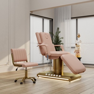 Cama de Masaje Eléctrica Comercial de Lujo con 3 Motores, Diseño Moderno, Tapizada en Rosa, de Metal y Aluminio Dorado, para Salón de Belleza y Spa, con LED - Product Image 2