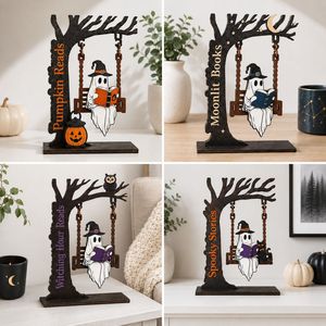 Nicro Nouvelle Décoration Créative DIY en Bois : Fantôme Balançoire Blanc pour Lecture, Ornement de Table, Décoration d'Halloween - Product Image 3