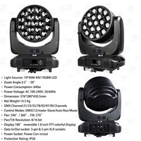 Big Eye Pixel Control 19x40W Lyre Beam Zoom Wash RGBW 4In1 DMX Stage LED Wash Moving Head Light pour le théâtre