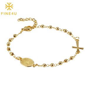 Nuovo <span class=keywords><strong>Bracciale</strong></span> <span class=keywords><strong>Rosario</strong></span> Religioso Cristiano con Ciondolo a Croce e Vergine Maria in Acciaio Inossidabile Placcato Oro - Product Image 1
