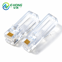 Prise modulaire E-hong RJ11 6P4C à corps long, boîtier PC transparent, contacts plaqués or, sertissage facile pour téléphone vocal 4 fils